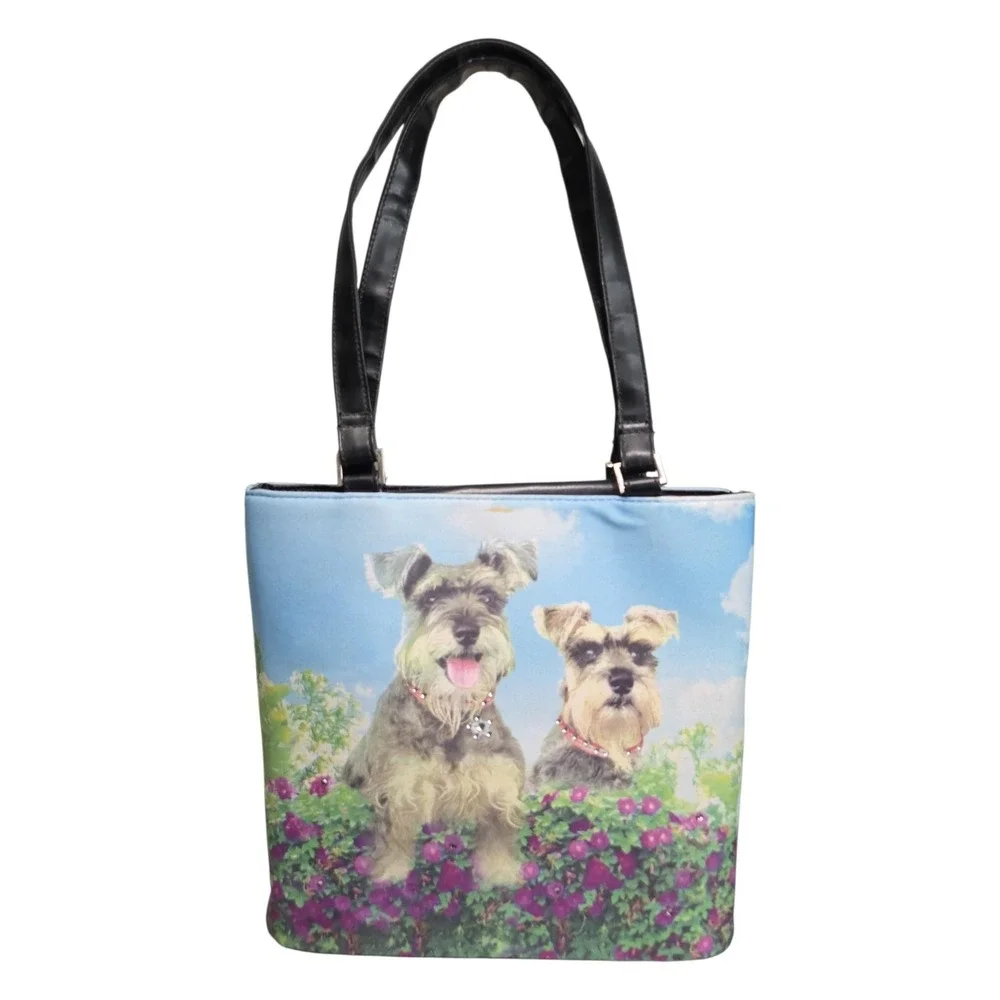 Schnauzer Dog Print Floral Shoulder Bag with‎ Matching Wallet